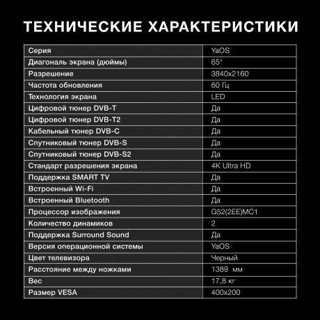 Телевизор Hyundai 65' H-LED65BU7003 черный - фото 15