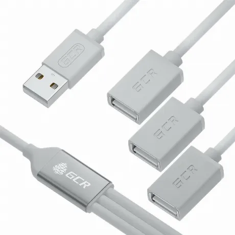 Хаб USB GCR Hub 2.0 на 3 порта, 0.35m, гибкий белый GCR-53354