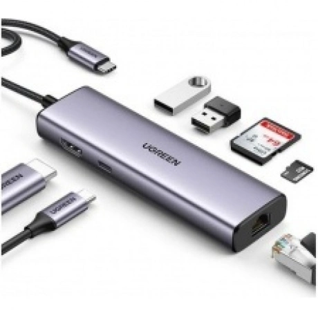 USB-концентратор UGREEN CM512 (90568) USB-C to 2*USB3.0+HDMI+RJ4...