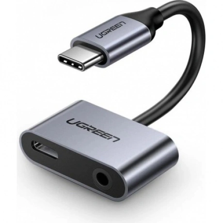 Адаптер UGREEN USB-C в USB-C, 3.5мм аудио, цвет черно-серый, дли...