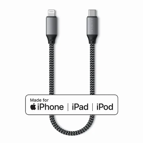 Кабель Satechi USB-C to Lightning MFI Cable. Длина кабеля: 25 см...
