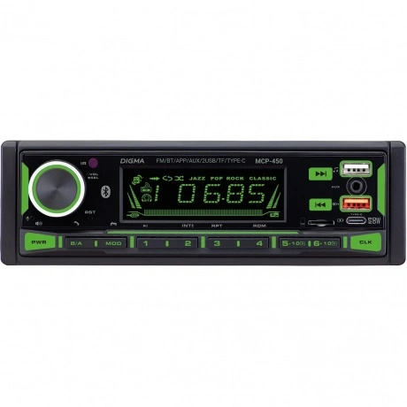 Автомагнитола Digma MCP-450 1DIN 4x45Вт v5.0 USB 2.0 AUX 4 ПДУ