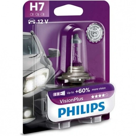 Лампа галогенная Philips H7 Vision Plus 12V 55W, 1шт (12972VPB1)