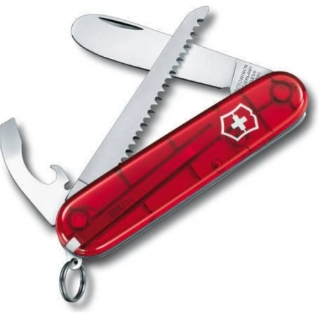 Нож My First Victorinox, 84 мм, 9 функций, полупрозрачный красны...