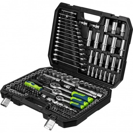 Набор инструментов, 1/2", 3/8", 1/4", пластиковый кейс 215 предм...
