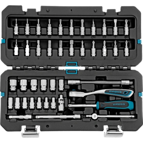 Набор инструментов, 1/4", CrV, 120 зубьев, 42 предмета Gross (14...