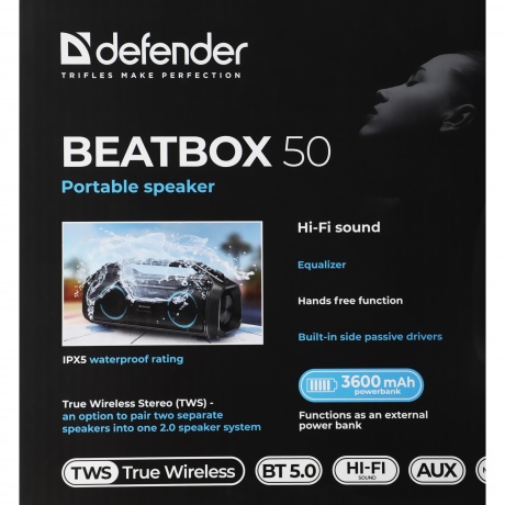 Портативная акустика Defender BLACK BEATBOX 50 (65950) - фото 11