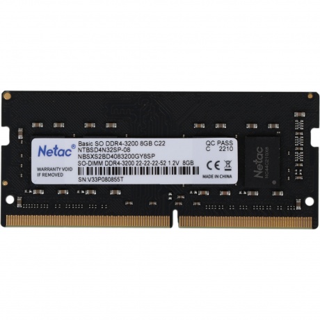 Память оперативная DDR4 Netac 8GB PC25600 3200MHz (NTBSD4N32SP-08) - фото 1