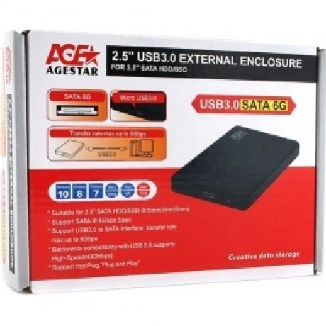 Внешний корпус для HDD AgeStar 3UB2P2 SATA III пластик черный 2....