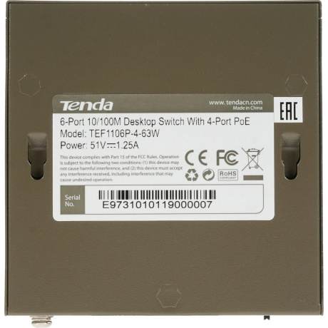 Коммутатор Tenda TEF1106P-4-63W - фото 6