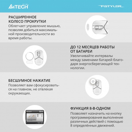 Мышь A4Tech Fstyler FG12S Panda белый/черный - фото 20
