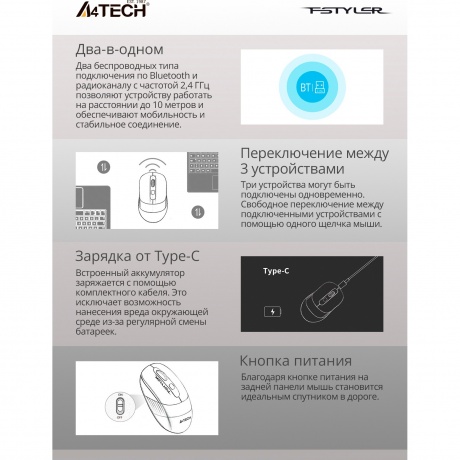 Мышь A4Tech Fstyler FB10C черный/синий - фото 19