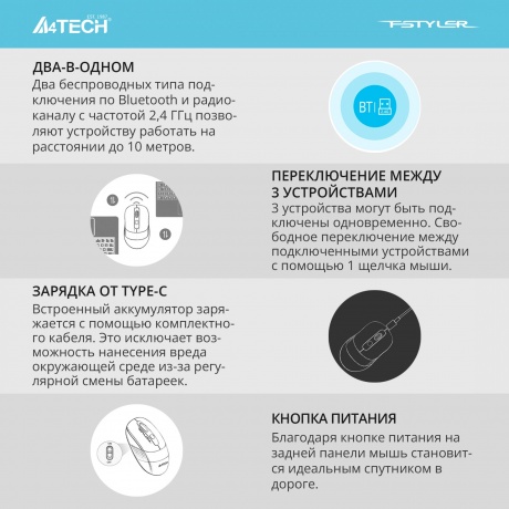 Мышь A4Tech Fstyler FB10C черный/синий - фото 10