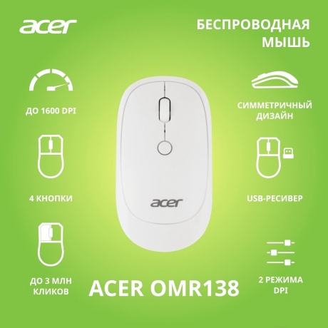 Мышь Acer OMR138 (ZL.MCEEE.01L) белый - фото 7
