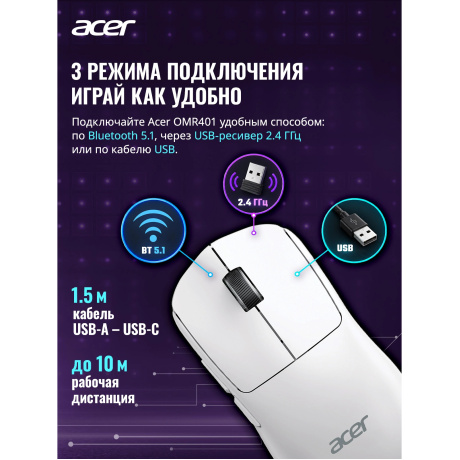 Мышь Acer OMR401 ZL.MCECC.05D белый - фото 6