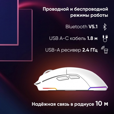 Мышь Оклик 900GMW белый - фото 27