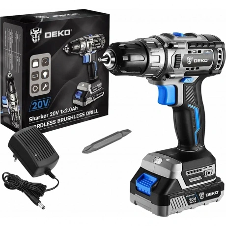 Дрель-шуруповерт аккумуляторная бесщеточная DEKO Sharker 20V, 20...