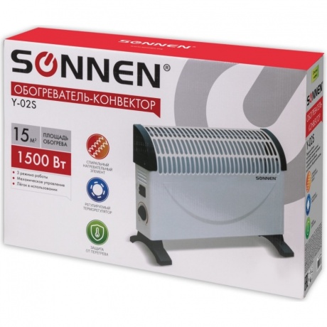Обогреватель-конвектор SONNEN Y-02S, 1500 Вт, 3 режима работы, белый/черный, 453494 - фото 13