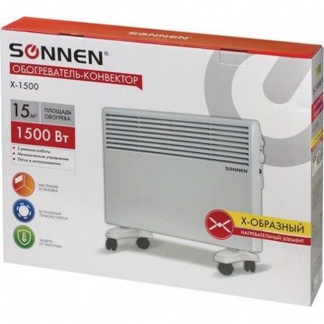 Обогреватель-конвектор SONNEN X-1500, 1500 Вт, напольная/настенная установка, белый, 453495 - фото 4
