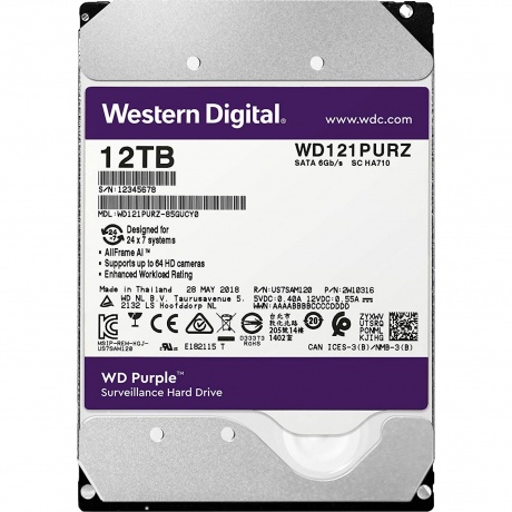 Жесткий диск HDD Western Digital SATA-III 12Tb (WD121PURP) - фото 1