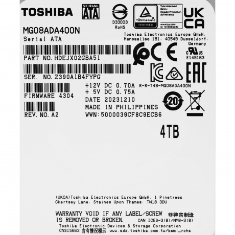Жесткий диск HDD Toshiba SATA3 4Tb (MG08ADA400N) - фото 9
