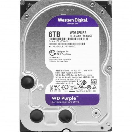 Жесткий диск Western Digital SATA  6Tb Purple (WD64PURZ)