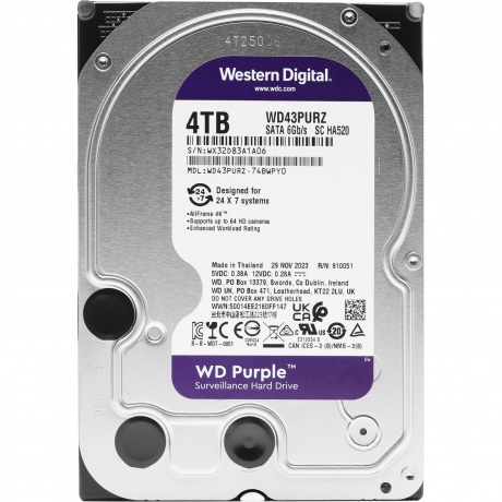 Жесткий диск HDD Western Digital 4TB Purple (WD43PURZ) RECERTIFIED - фото 1