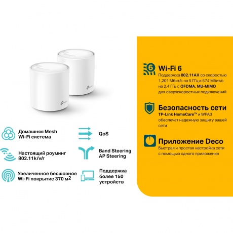 Wi-Fi система TP-Link DECO X20(2-PACK) белый - фото 7