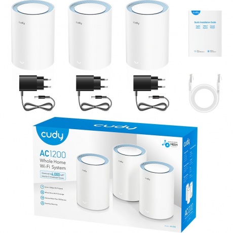 Wi-Fi Mesh роутер Cudy M1200 AC1200 (M1200(3-PACK)) White - фото 1