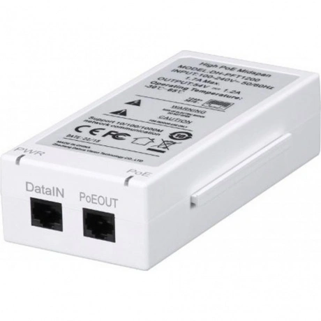 Инжектор PoE Dahua DH-PFT1200 10/100/1000BASE-T 60Вт 100-240В(АС...