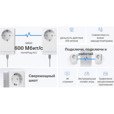 Сетевой адаптер Powerline Mercusys MP300P KIT - фото 6
