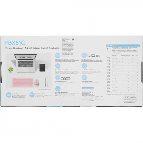 Клавиатура A4Tech Fstyler FBX51C розовый - фото 5