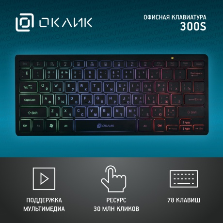 Клавиатура Oklick 300S черный USB slim LED (1696461) - фото 6