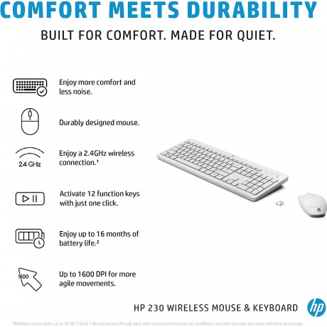 Клавиатура + мышь HP 230 Wireless Combo White (3L1F0AA) - фото 4