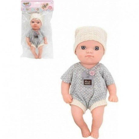 Пупс (22см) в сером комбинезоне Hand made в пакете бежевая шапоч...