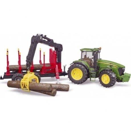 Трактор John Deere c прицепом с манипулятором и 4 бревнами BRUDE...