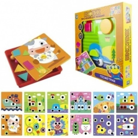 Игра мозаика настольная 1TOY ИГРА ДРОМ "Кнопик Геометрия", 12 тр...