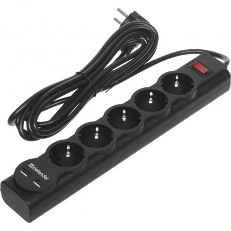 Сетевой фильтр Defender DFS 753 3,0 м, 5 розеток, 2xUSB, 2.1A (9...