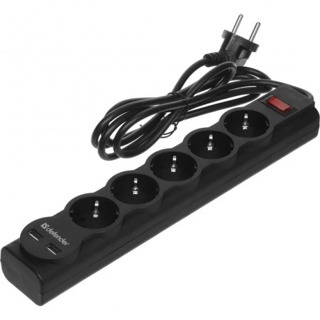 Сетевой фильтр Defender DFS 751 1,8 м 5 розеток 2xUSB 2.1A (9975...