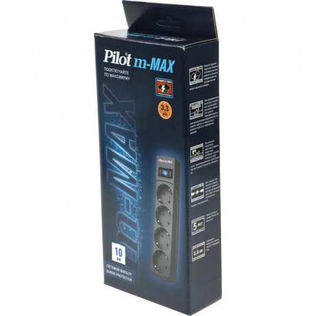 Сетевой фильтр Pilot m-MAX 10м (4 розетки) черный - фото 7
