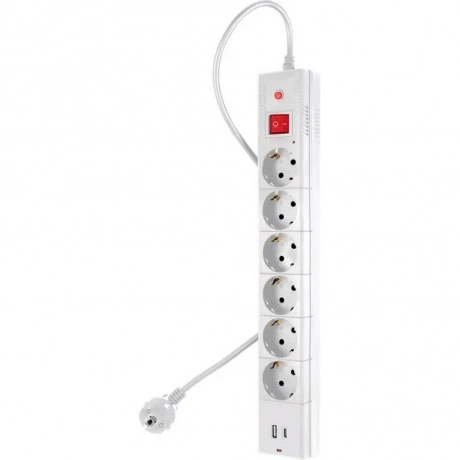 Сетевой фильтр Buro BU-SP1.8_USB_2A-W 1.8м (6 розеток) белый