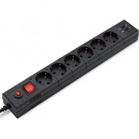 Сетевой фильтр Buro BU-SP3_USB_2A-B 3м (6 розеток) черный
