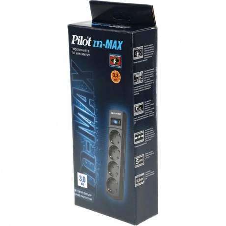 Сетевой фильтр Pilot m-MAX 3м (4 розетки) черный - фото 7