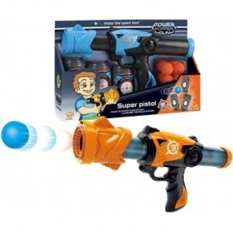 Бластер Super pistol с мягкими пулями 3 банки-мишени(9х5,5х2см),...