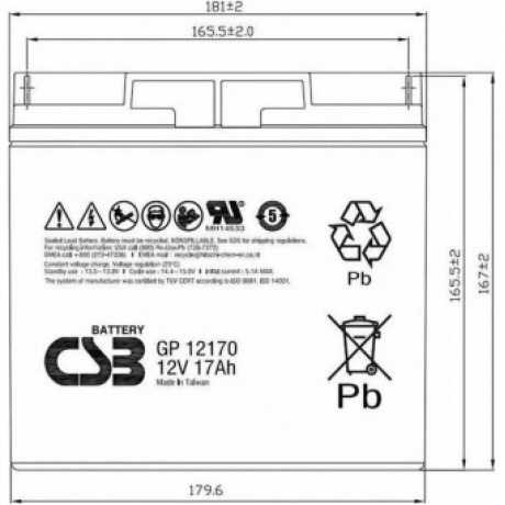 Батарея для ИБП CSB GP12170 B3 12В 17Ач - фото 9
