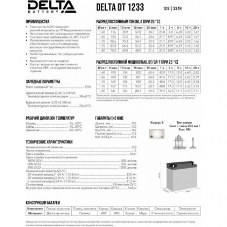 Батарея для ИБП Delta DT 1233 12В 33Ач - фото 8