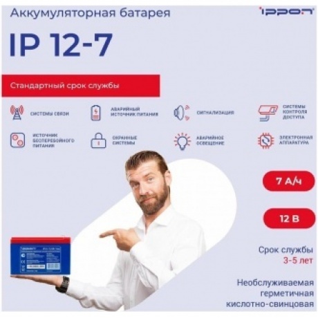 Батарея для ИБП Ippon IPE12-7 12В 7Ач - фото 5