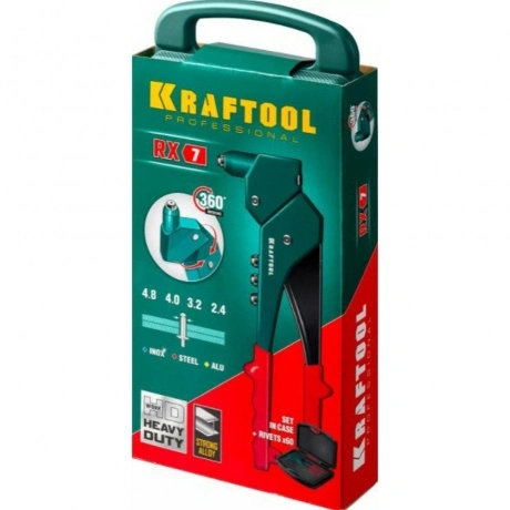Заклепочник  литой поворотный в кейсе KRAFTOOL RX-7, 360°, 2.4 -...