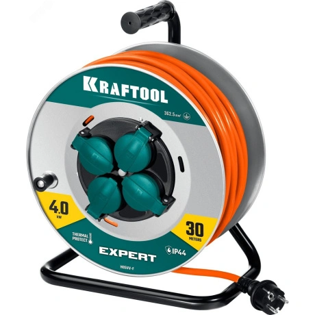 Силовой удлинитель на стальной катушке Kraftool EXPERT 55089-30,...