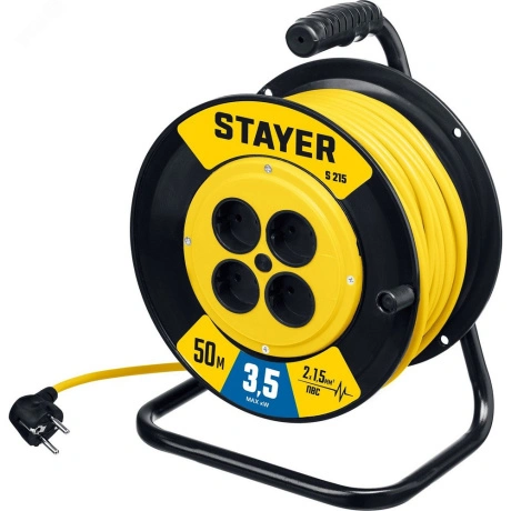 Силовой удлинитель на катушке Stayer S-215 55072-50, 3500 Вт, 2 ...